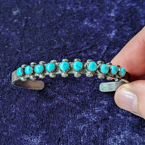 Zuni Jewelry - Vintage Sterling Silver Southwestern Turquoise Cuff Bracelet